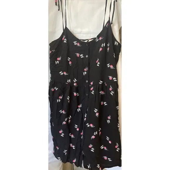 Levi's Summer Womens M Black Palm Tree Island Sun Gulls Baby Doll Strap‎ Dress - Picture 5 of 8